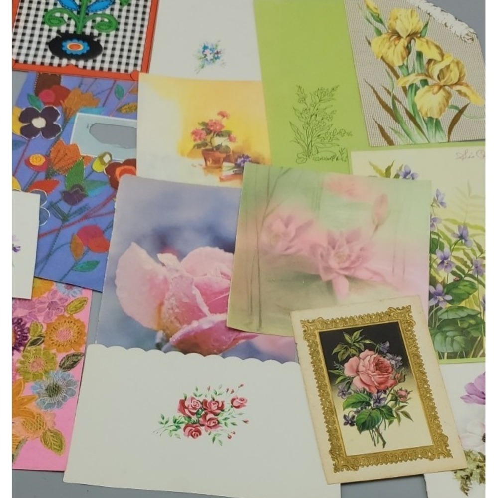 14 Old Vintage Used Greeting‎ Card Fronts for Crafts Flowers Lotus Rose Violet